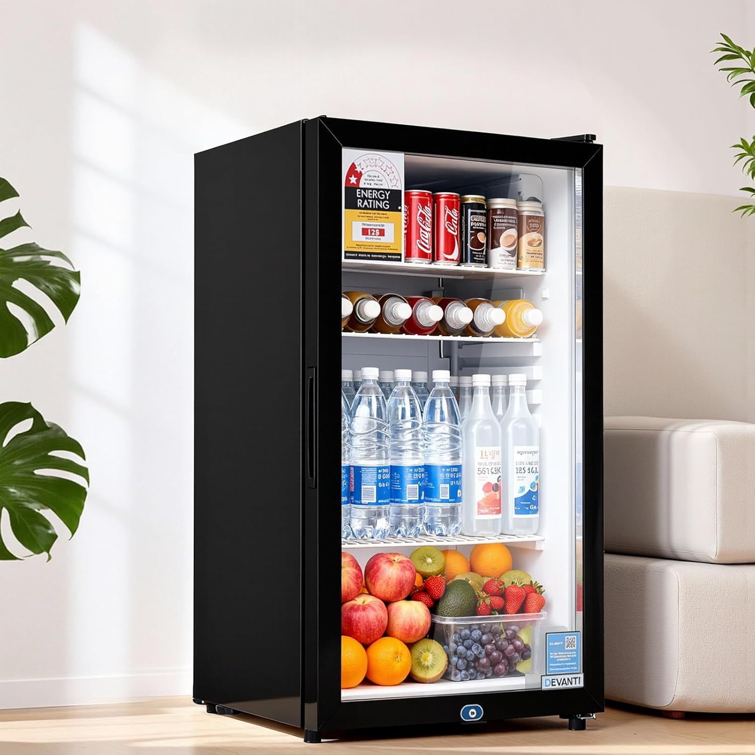 Devanti 78L Compact Bar Fridge with Glass Door for Home or Office - Black