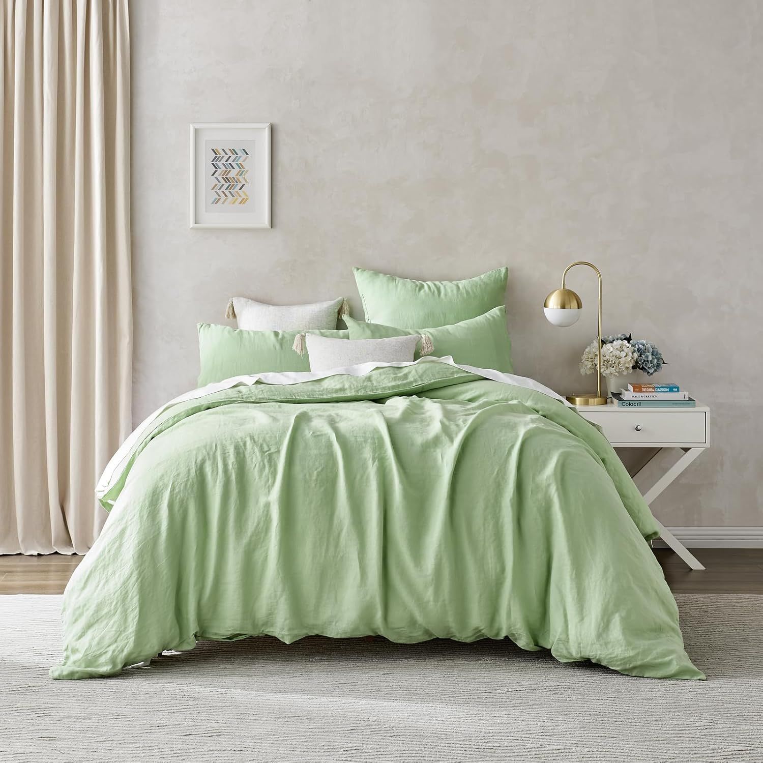 Dreamaker Super King Quilt Cover Set - Premium European Flax Linen Bedding, Hypoallergenic & Breathable in Sage Green