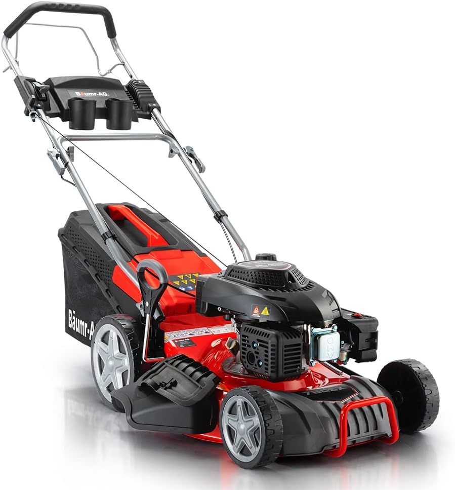 Baumr-AG 220cc Self-Propelled Lawn Mower, 18-Inch 4-Stroke Petrol with Steel Deck and Catcher