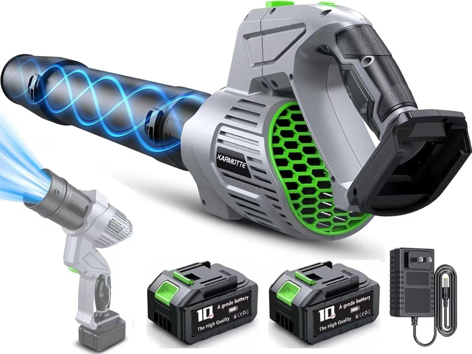 Cordless Brushless Leaf Blower with 2 Batteries & Charger, 500,000 RPM, 3 Speeds, Lightweight for Lawn & Garden