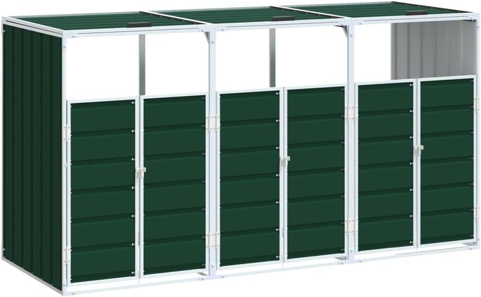 vidaXL Triple Bin Storage Shed with Ventilated Steel Design, Green
