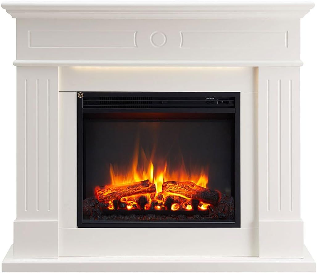 Aura 2000W Electric Fireplace Heater with Remote Control and Timer - White Mantel