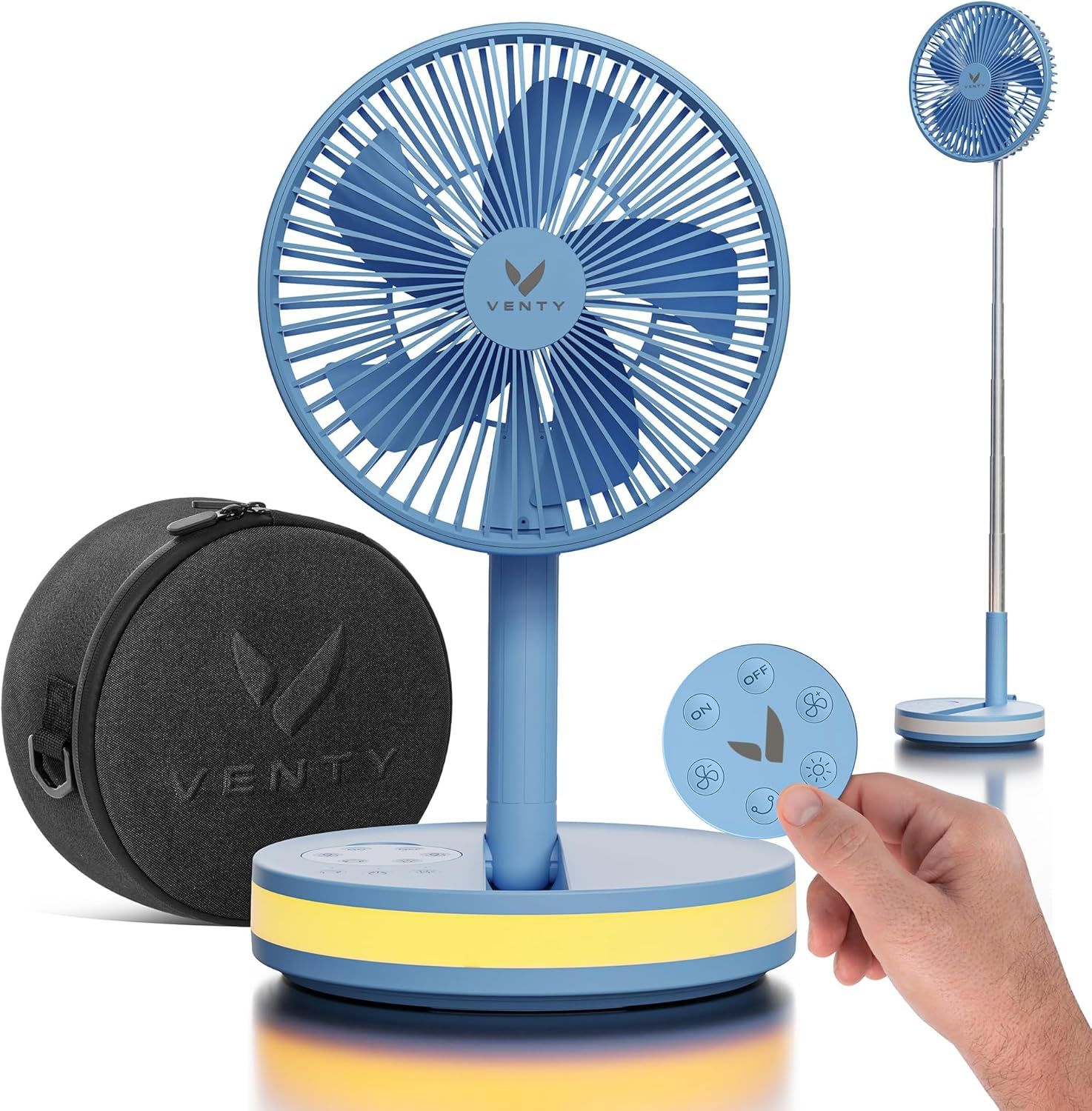 VENTY Blue Portable Fan with Rechargeable Battery and Remote Control