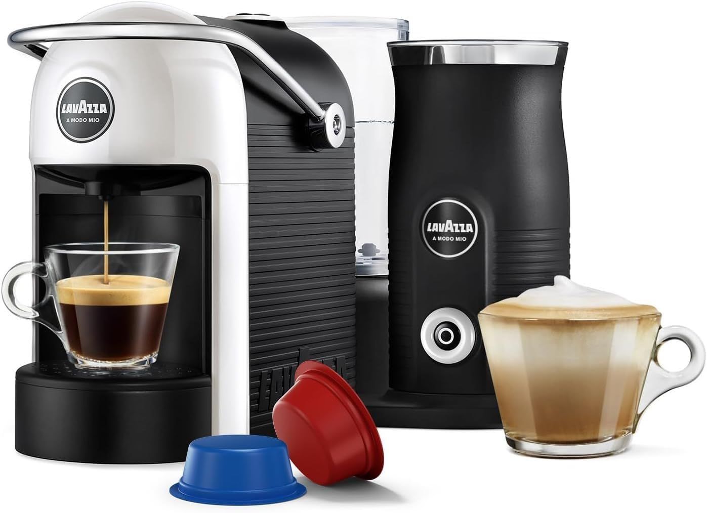 Lavazza A Modo Mio Coffee Machine with Milk Frother, Eco-Friendly Design, White