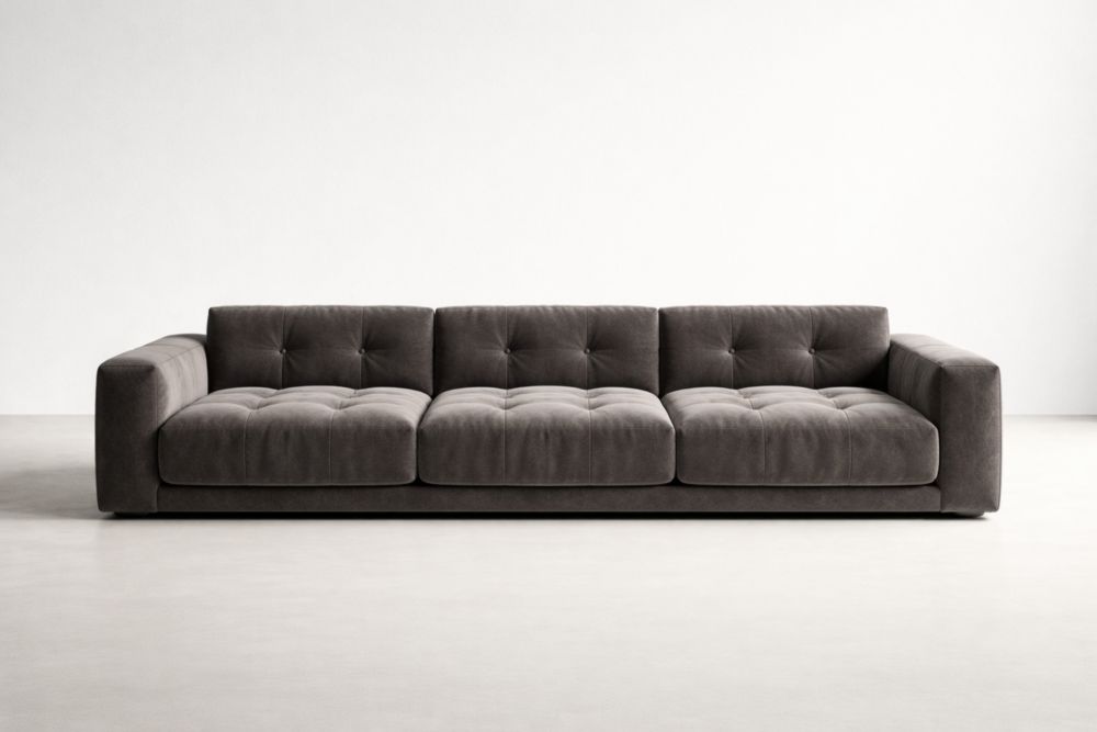 Three-Seater Polyester Fabric Sofa with Foam Filling Gray-Livorezza