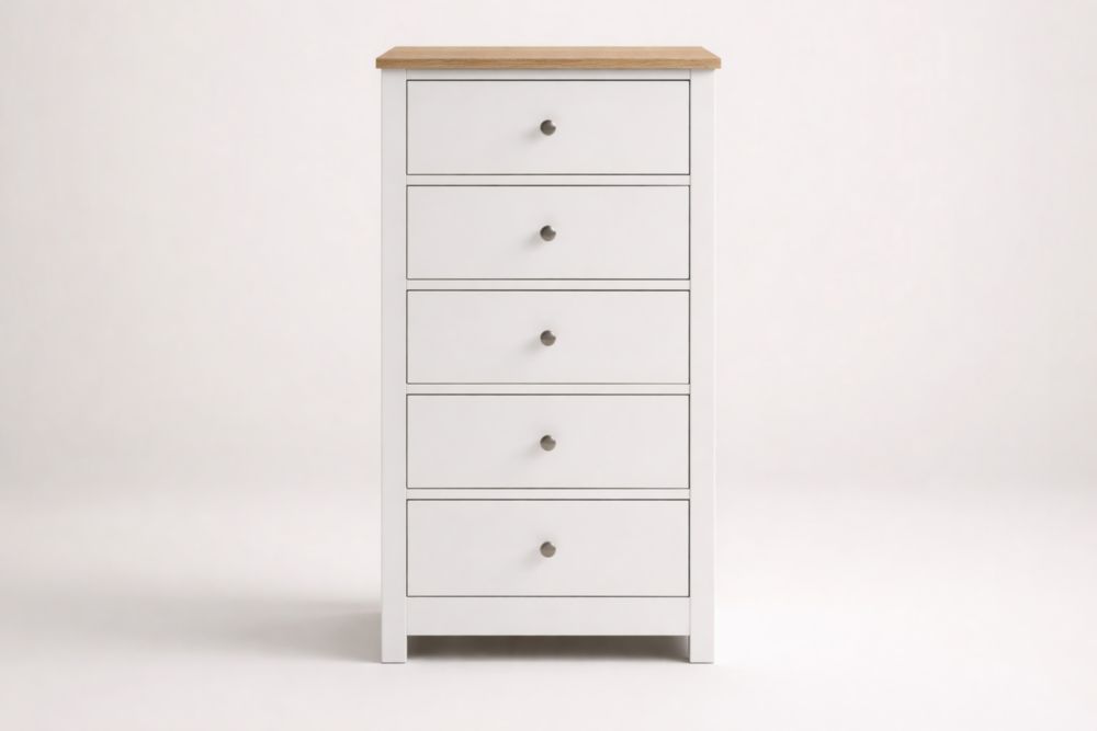 5 Drawer Chest MDF and Oak Veneer 105cm Height-Livorezza