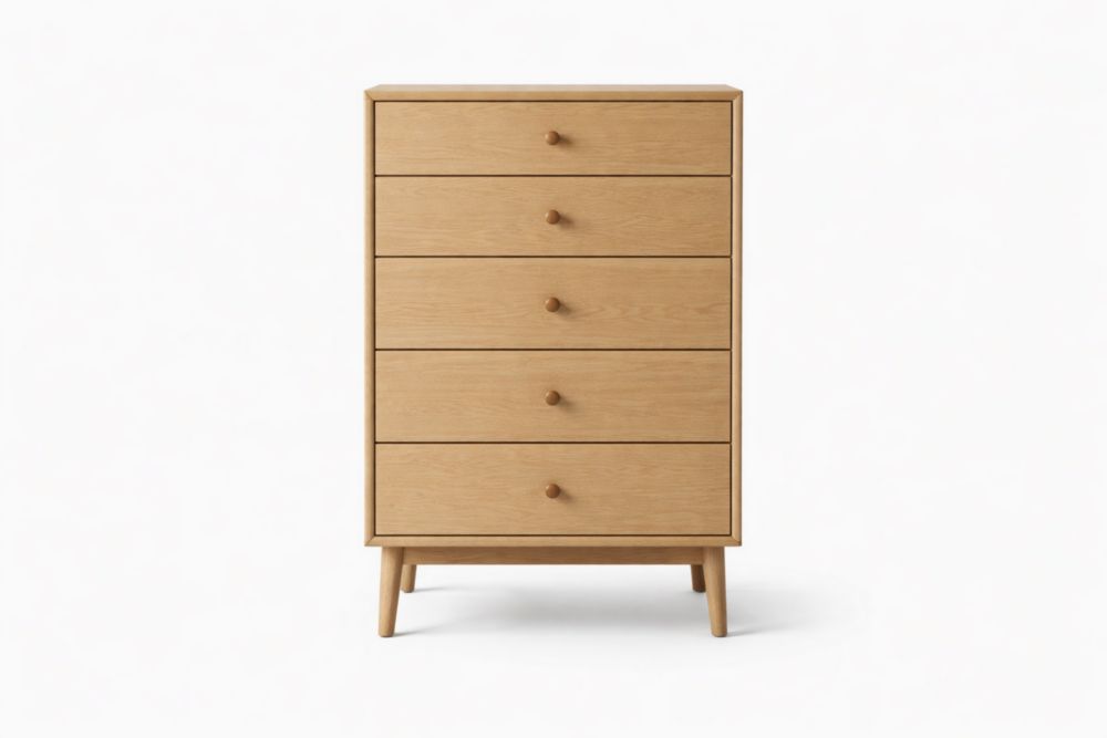 Wooden Chest of 5 Drawers Natural Oak Finish-Livorezza