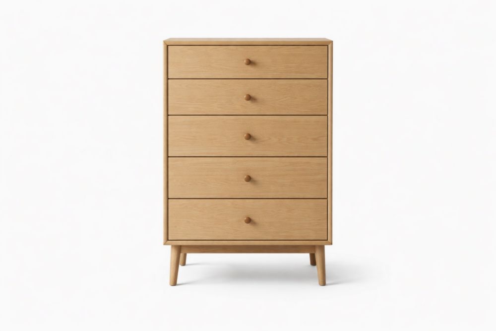 Wooden Chest of 5 Drawers Natural Oak Finish-Livorezza