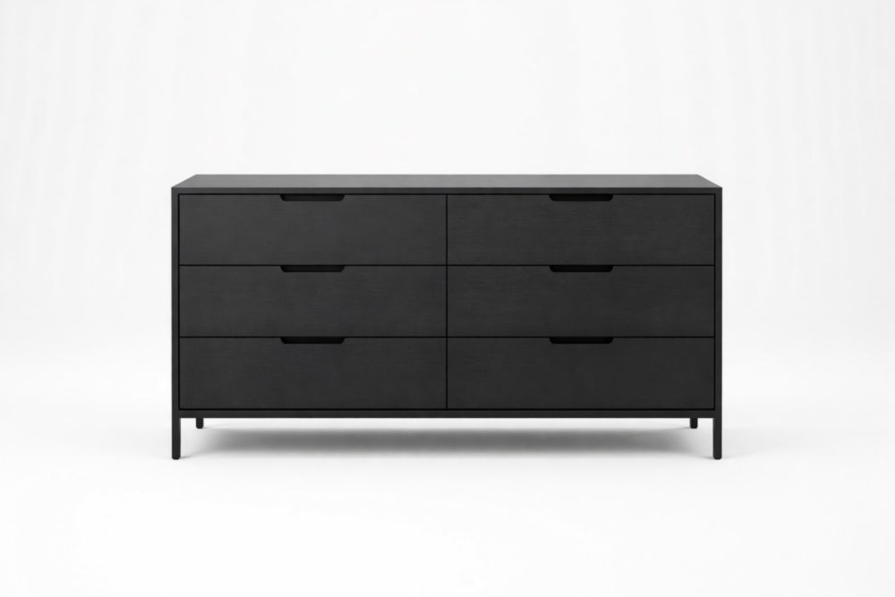Black Wood Veneer Dresser with Six Drawers 150cm x 50cm x 85cm-Livorezza