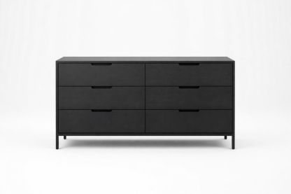 Black Wood Veneer Dresser with Six Drawers 150cm x 50cm x 85cm-Livorezza