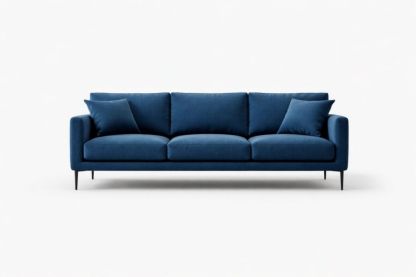 Blue Fabric Sofa Three-Seater Upholstered in Polyester with Cushions-Livorezza