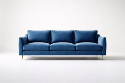 Blue Three-Seater Velvet Sofa with Gold Steel Legs-Livorezza