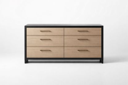 Solid Wood and Steel Frame Dresser with Six Drawers Black and Natural Finish-Livorezza