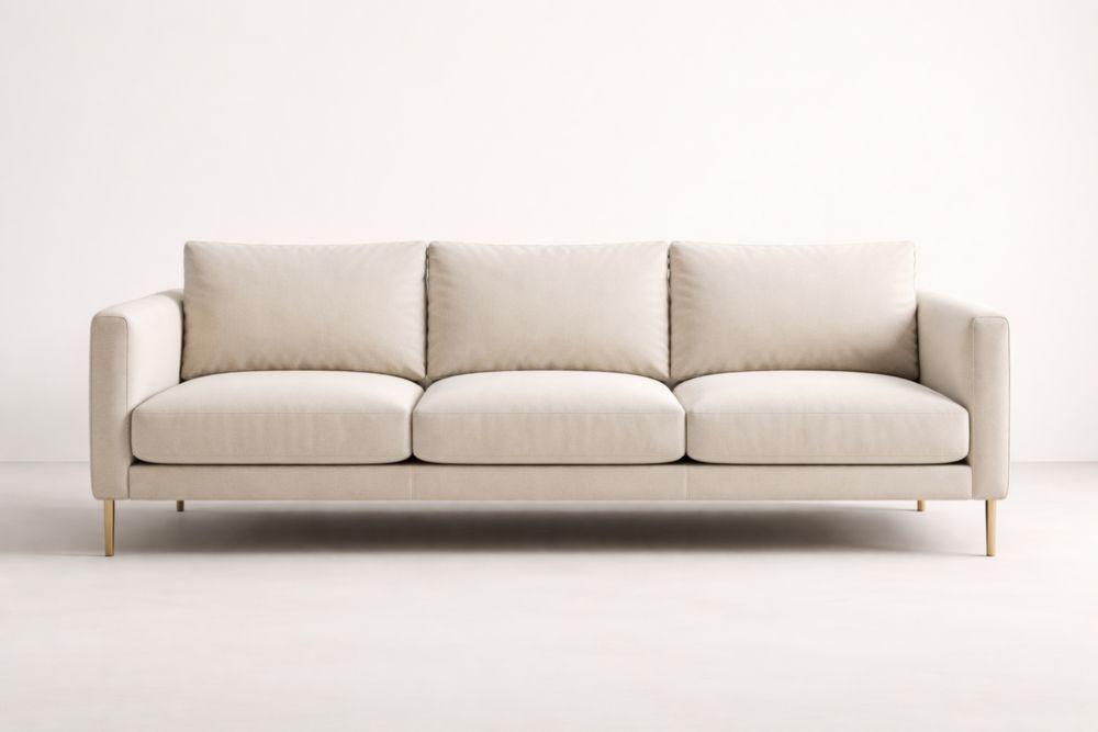 Linen Blend Upholstered Three-Seater Sofa Beige-Livorezza