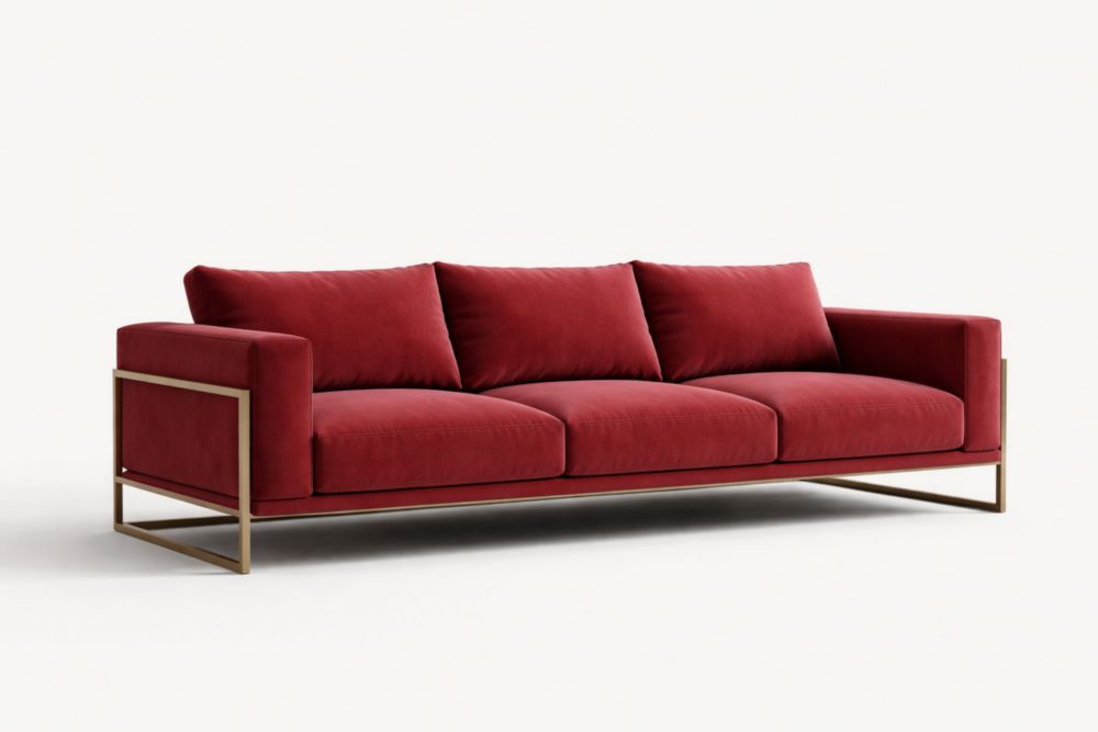 Red Fabric Sofa with Steel Frame Three-Seater-Livorezza