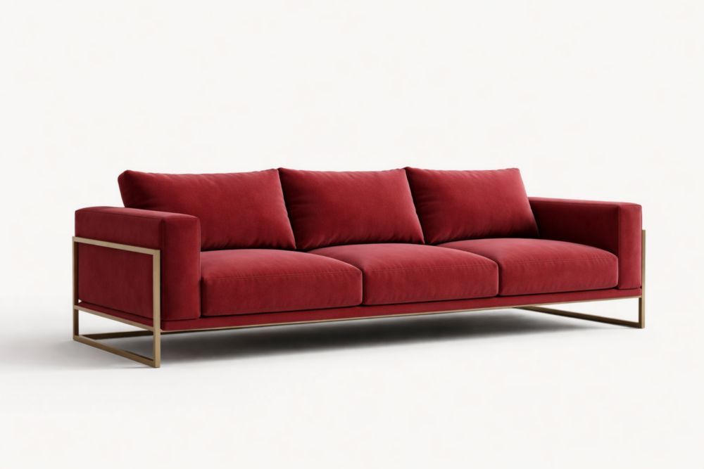 Red Fabric Sofa with Steel Frame Three-Seater-Livorezza