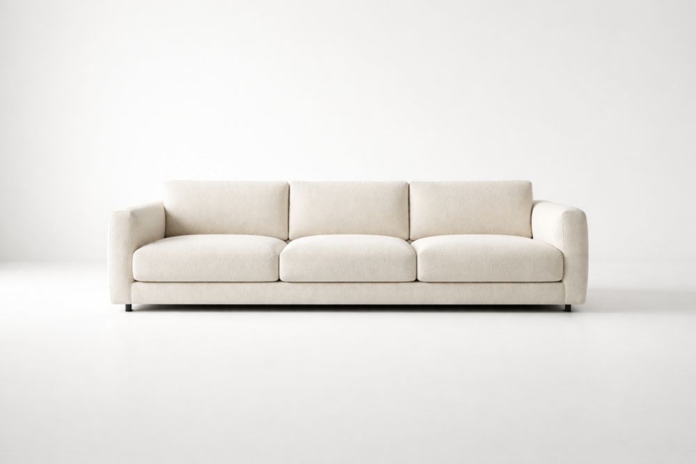 Beige Fabric Upholstered 3-Seater Sofa with Hardwood Frame-Livorezza