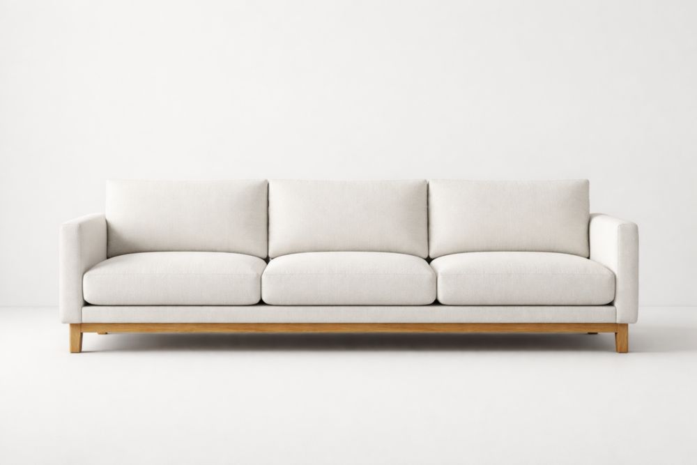 Fabric Three-Seater Sofa with Solid Wood Frame in Light Beige-Livorezza