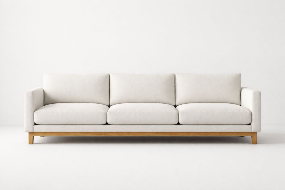 Fabric Three-Seater Sofa with Solid Wood Frame in Light Beige-Livorezza