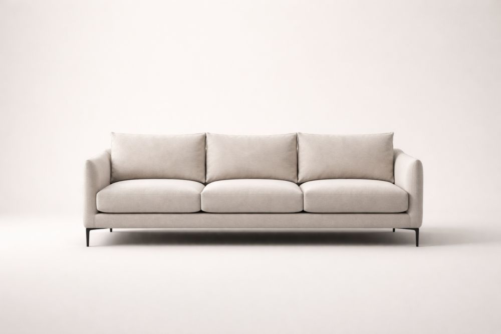 Beige Fabric 3-Seater Sofa with Steel Legs-Livorezza