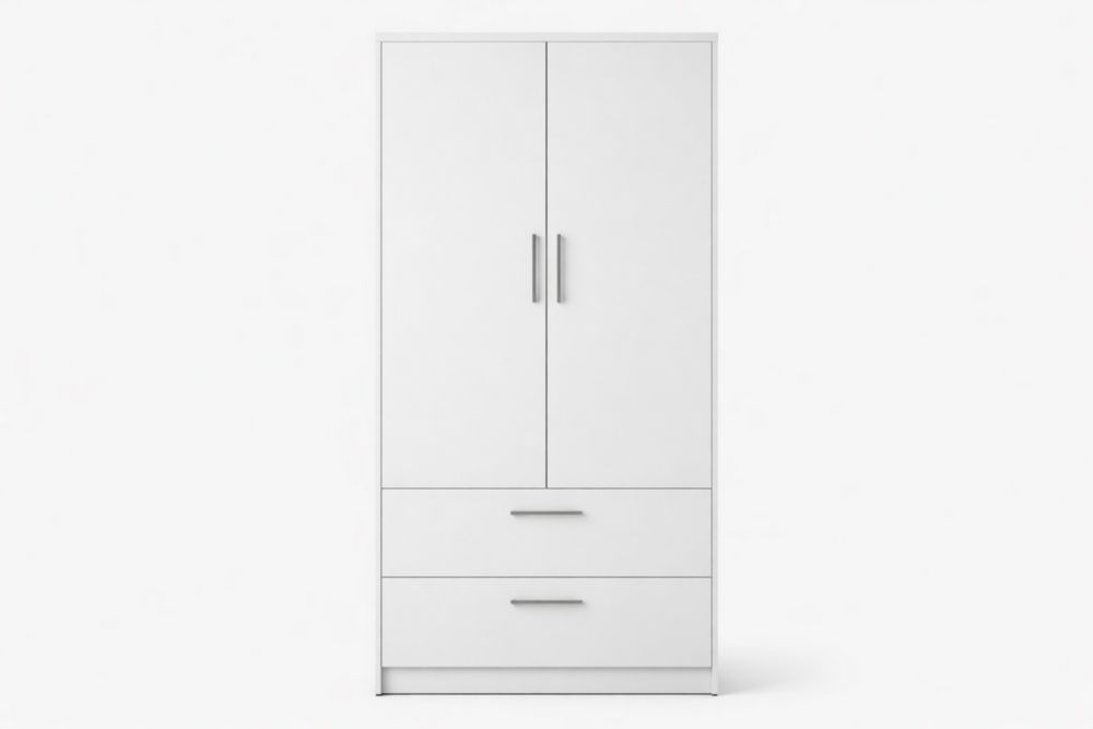 White MDF Wardrobe with Two Doors and Two Drawers-Livorezza