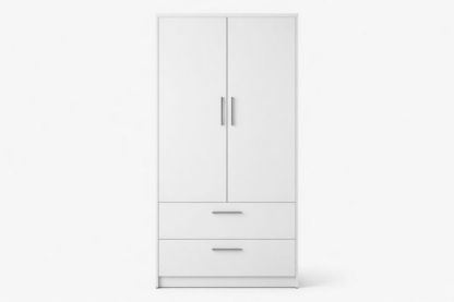 White MDF Wardrobe with Two Doors and Two Drawers-Livorezza