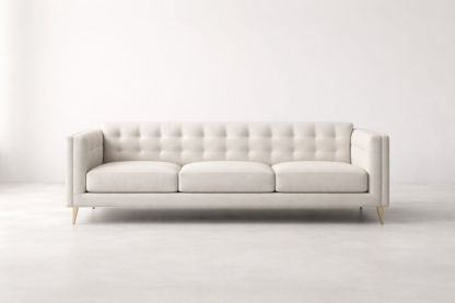 Three-Seater Tufted Fabric Sofa with Wooden Legs Cream-Livorezza
