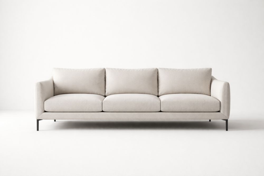 Three-Seater Sofa Linen Upholstery Steel Frame Beige-Livorezza