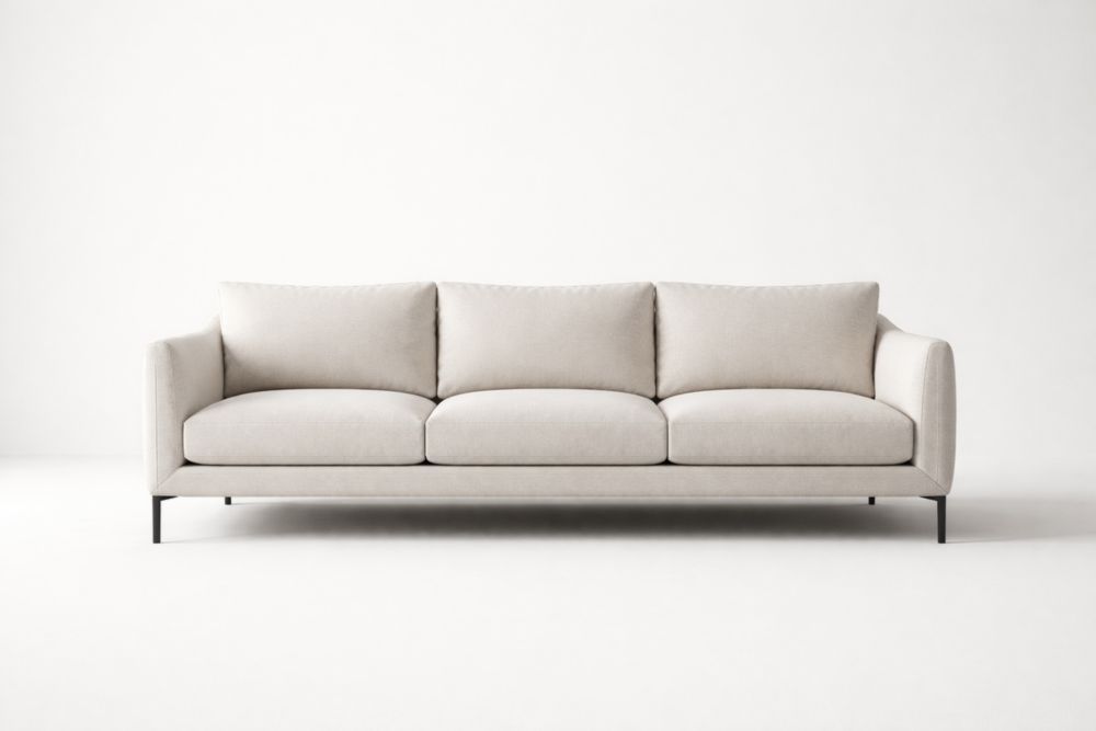 Three-Seater Sofa Linen Upholstery Steel Frame Beige-Livorezza