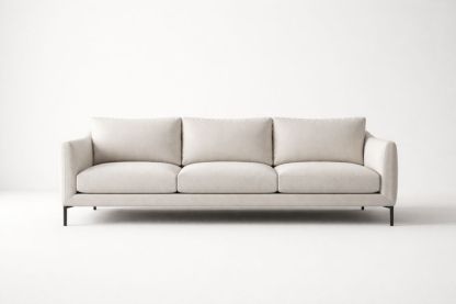 Three-Seater Sofa Linen Upholstery Steel Frame Beige-Livorezza