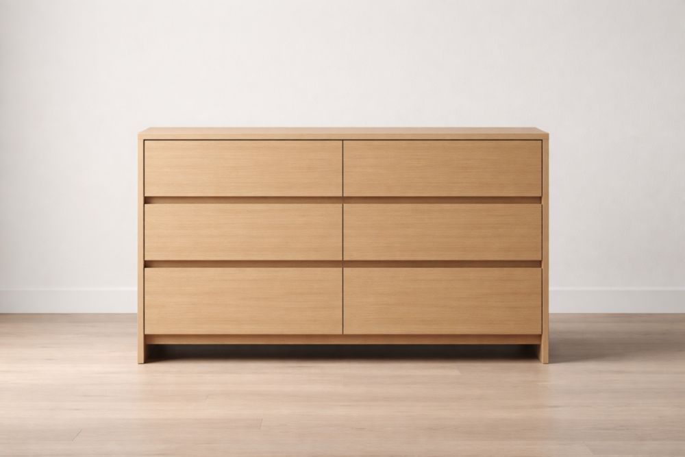 Wooden Dresser 6-Drawer Solid Oak Natural Finish 120x40x75cm-Interzenta