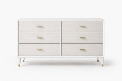 White Engineered Wood Storage Cabinet with 6 Drawers, Steel Handles, 150cm x 50cm x 85cm-Interzenta