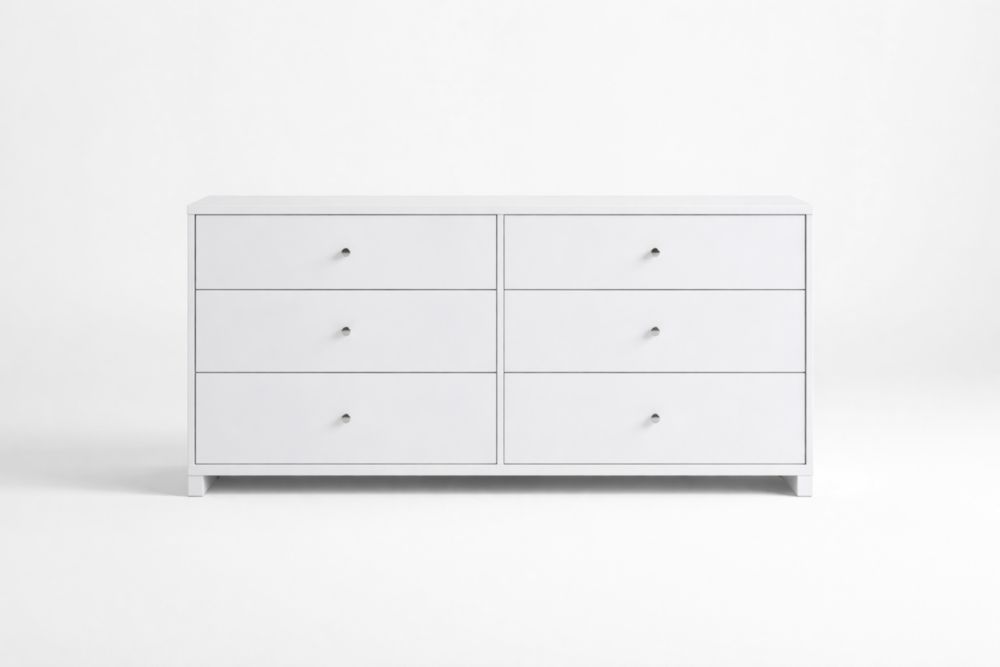 Wooden Dresser Six-Drawer Rectangular White 140cm x 45cm x 78cm-Interzenta