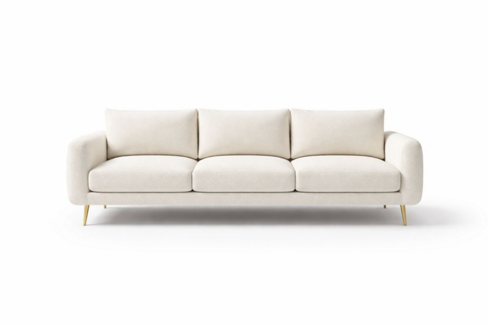 Beige Fabric Three-Seater Sofa with Steel Legs-Interzenta