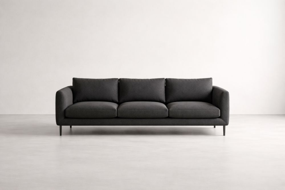 3-Seater Dark Gray Linen Sofa with Solid Wood Frame-Interzenta