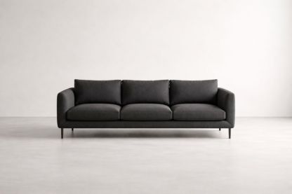 3-Seater Dark Gray Linen Sofa with Solid Wood Frame-Interzenta