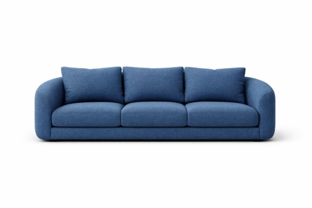 Three-Seater Blue Polyester Fabric Sofa-Interzenta