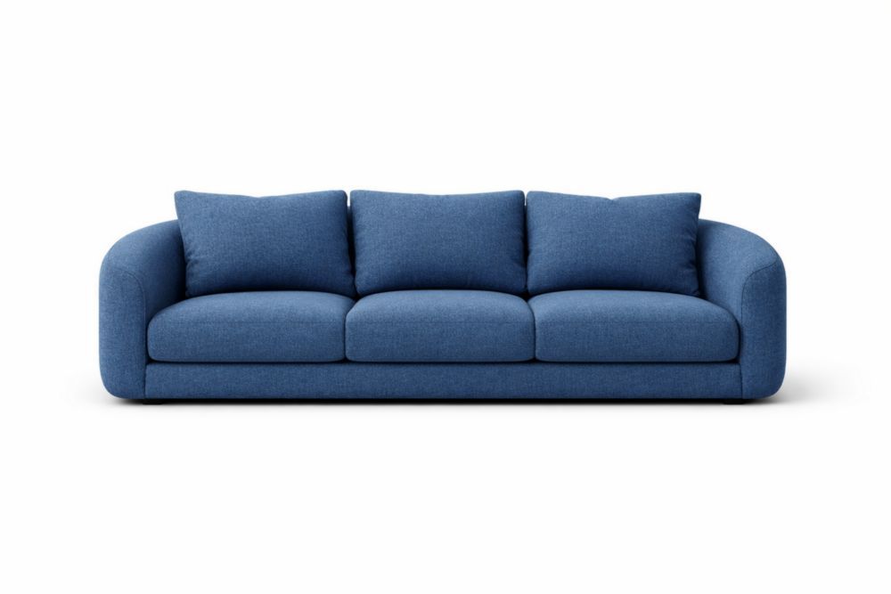 Three-Seater Blue Polyester Fabric Sofa-Interzenta