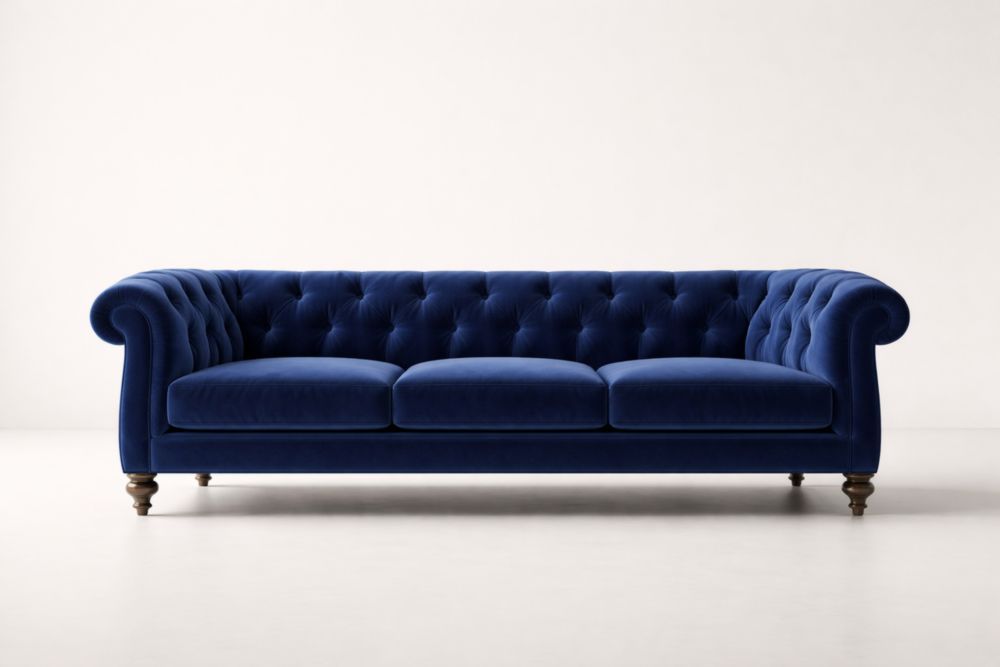 Blue Velvet Chesterfield Sofa with Eucalyptus solid wood Frame-Interzenta