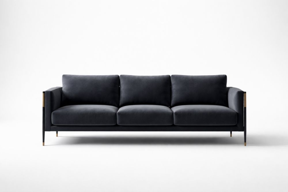 Three-Seater Velvet Sofa with Steel Frame Black-Interzenta