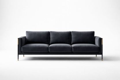 Three-Seater Velvet Sofa with Steel Frame Black-Interzenta