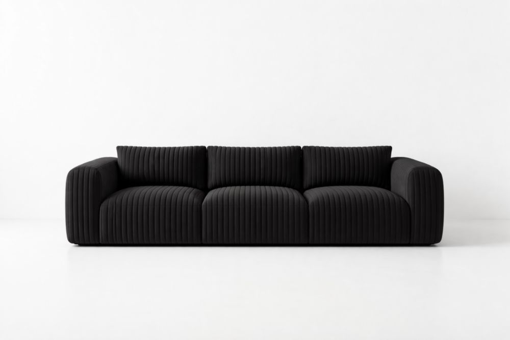 Fabric Upholstered Three-Seater Sofa Black-Interzenta
