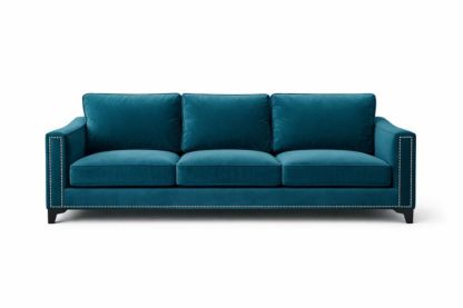 Velvet Upholstered Sofa 3-Seater with Nailhead Trim Armrest Blue-Interzenta