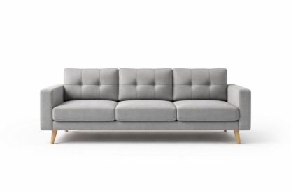 Gray Fabric Upholstered 3-Seater Sofa with Wood Legs-Interzenta