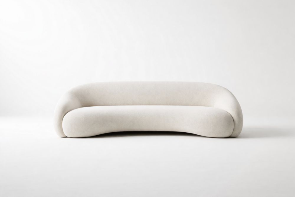 Upholstered Sofa Polyester Fabric Curved Beige-Interzenta