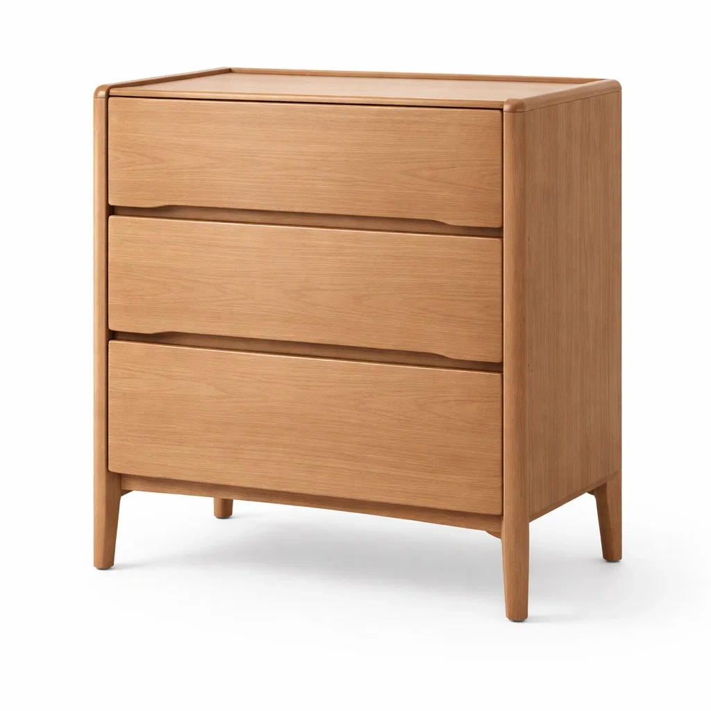 Natural Wood Three Drawer Storage Chest with Solid Legs-furnyra