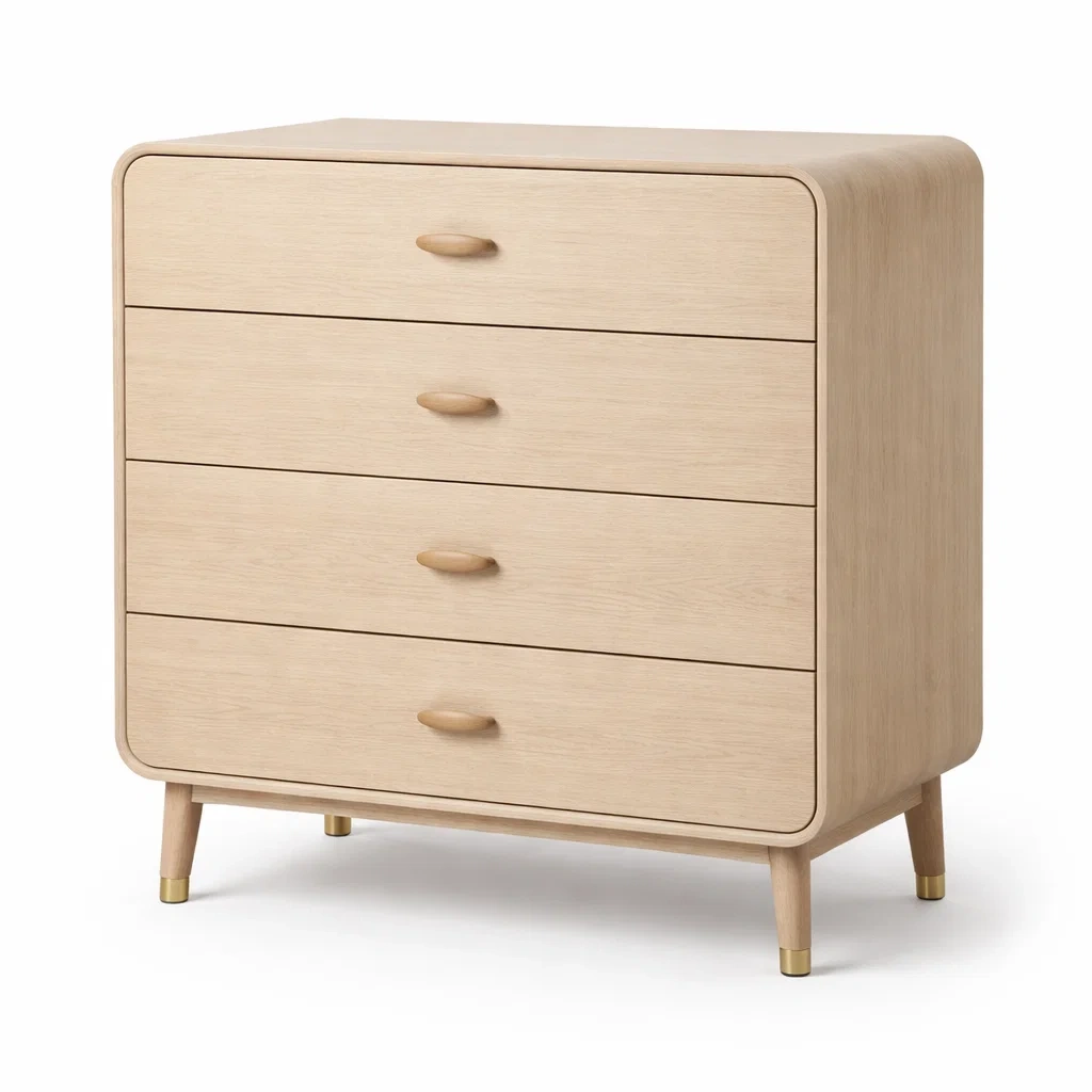 Light Wood Four Drawer Storage Chest with Rounded Edges-furnyra