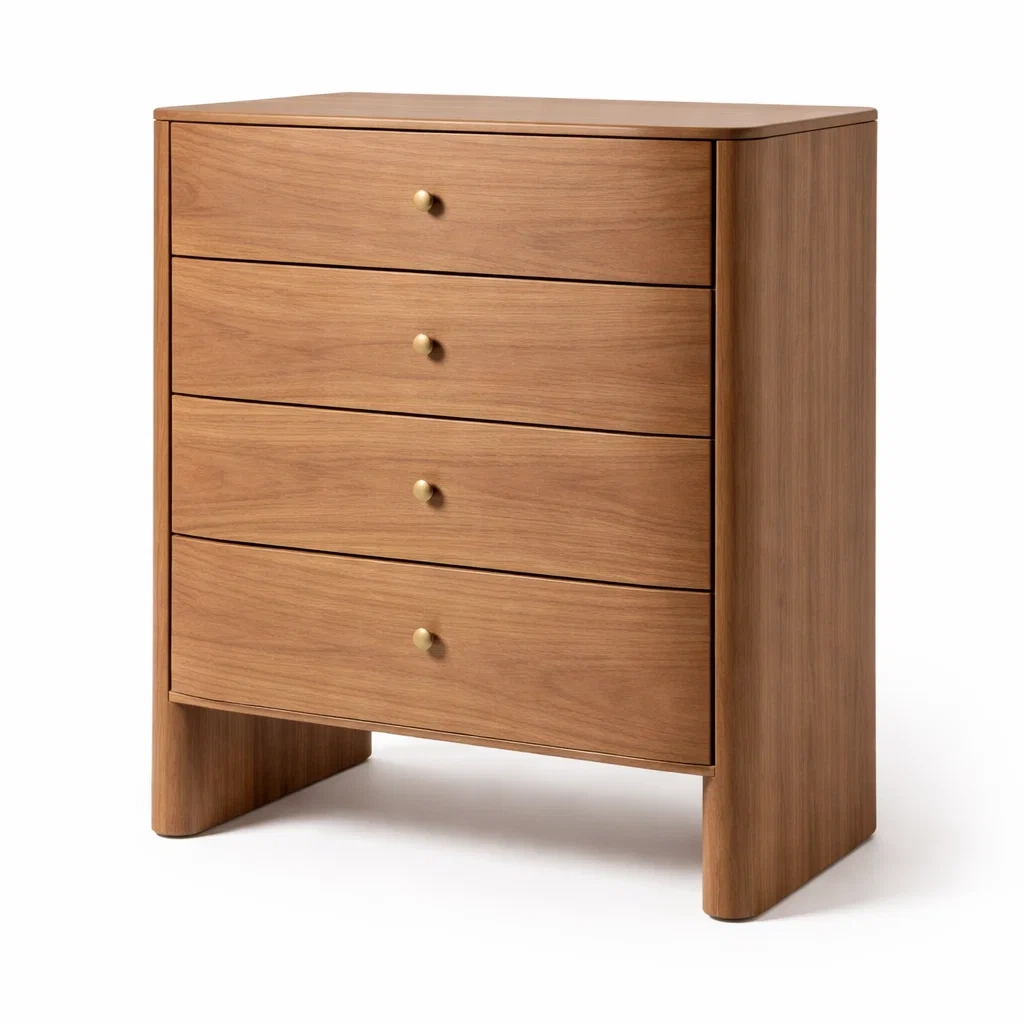 Walnut Wood Four Drawer Storage Chest with Metal Knobs-furnyra