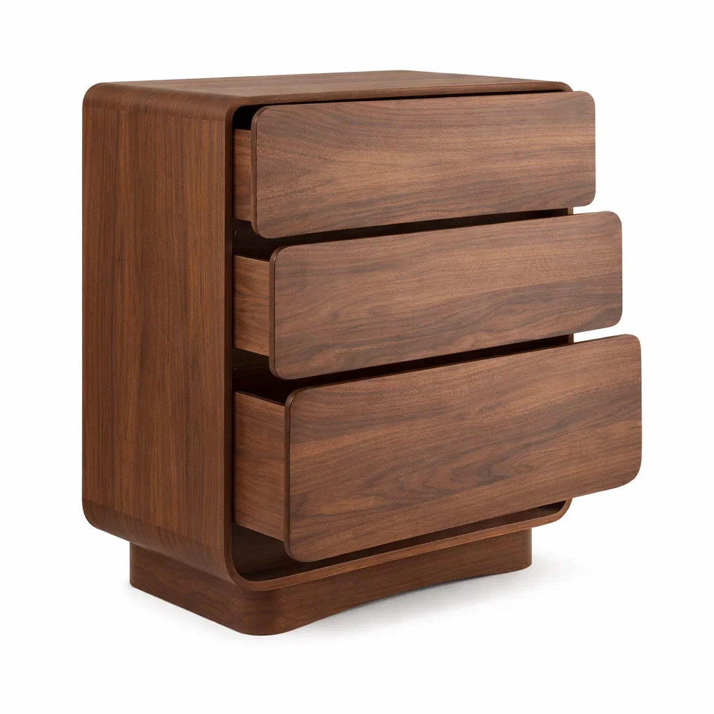 Walnut Effect Wooden Bedside Table with Three Drawers-furnyra