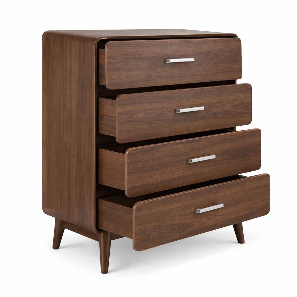 Walnut Effect Wooden Bedside Table with Four Drawers-furnyra